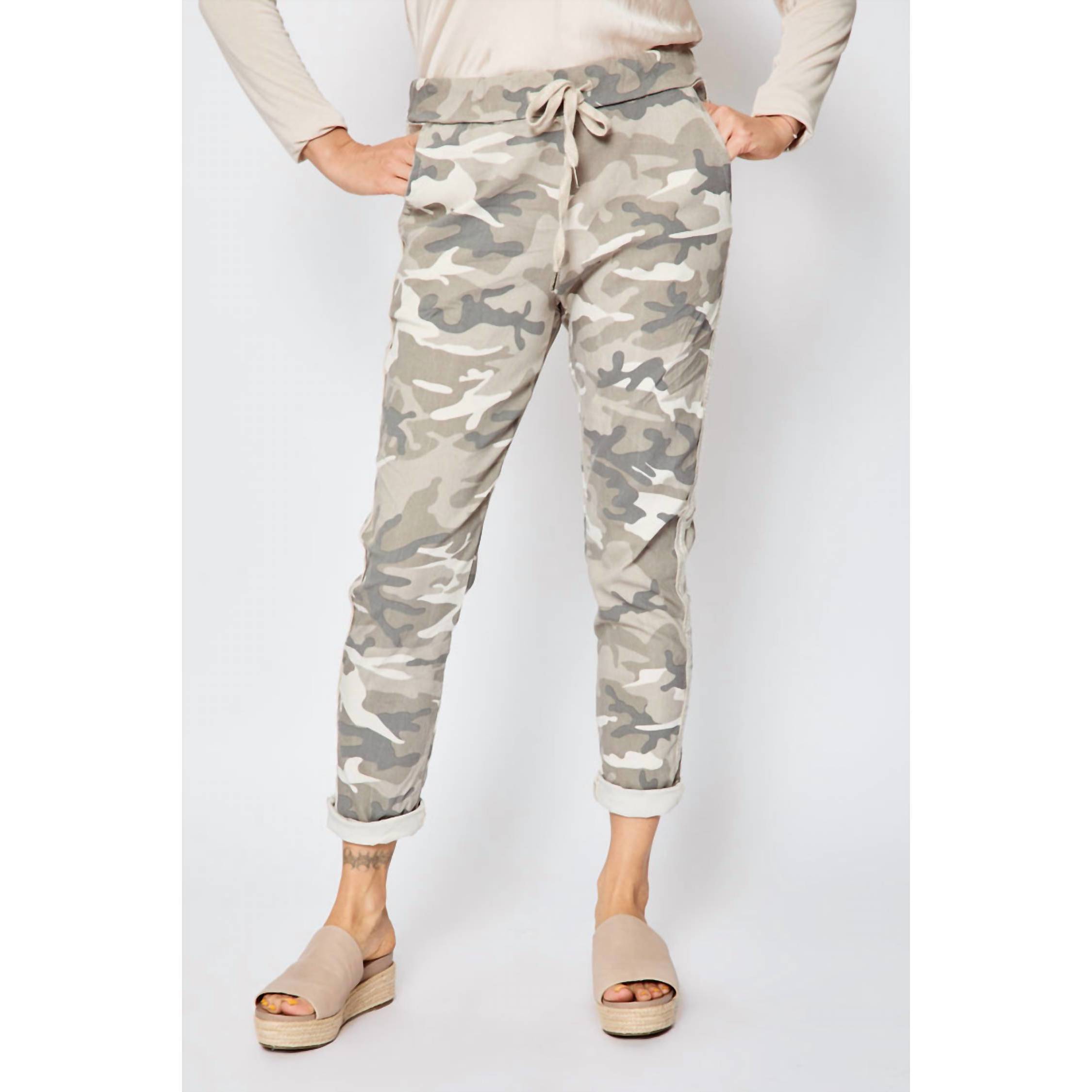 New Jacqueline B Clothing D Style Silver Stripe Camo Pants In Sand